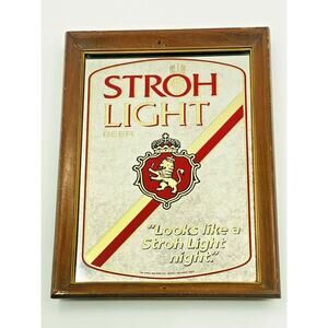 Vintage STROH LIGHT BEER Framed Wall Mirror Sign Looks like Stroh Light Night